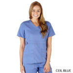 Comfort Stretch Mock Wrap Top Ceil Blue