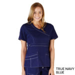 Comfort Stretch Mock Wrap Top Navy Blue