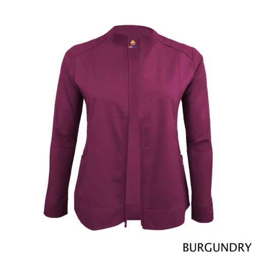 Women's Ultrasoft Front Zip Warm-up Scrub Jacket Burgundy