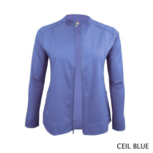 Women's Ultrasoft Front Zip Warm-up Scrub Jacket Ceil Blue