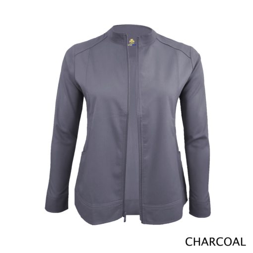 Women's Ultrasoft Front Zip Warm-up Scrub Jacket Charcoal